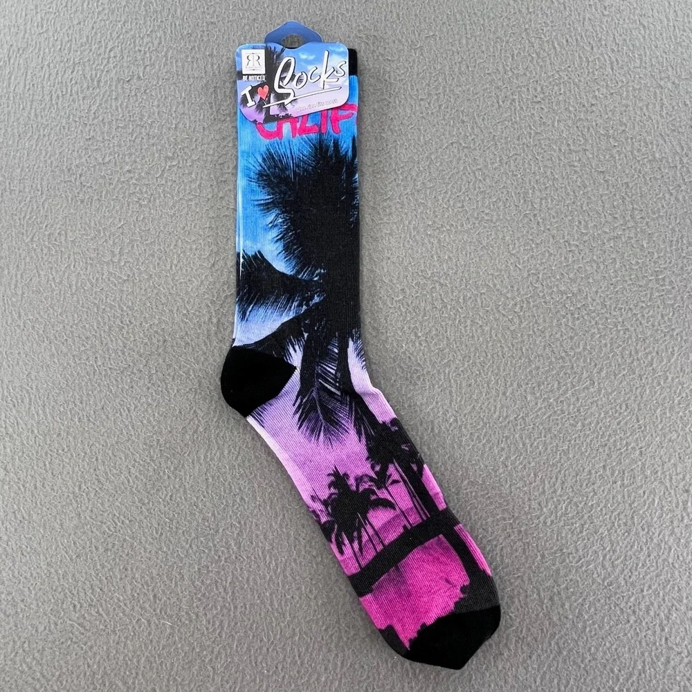 Robin Ruth Unisex Crew Socks Polyester Calif Palm Tree Sunset OS Vaporwave Beach